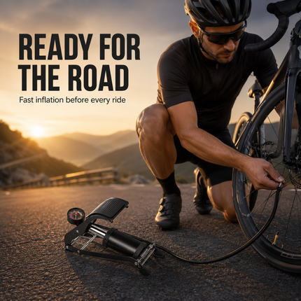 Bike Foot Pump Single Piston with Guage 120PSI Bicycle Universal Smart Valve