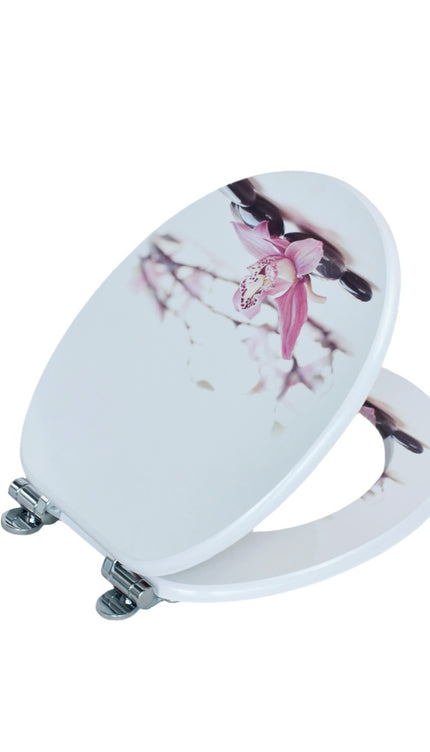 18'' Universal Wooden Toilet Seat Easy Fit Bathroom WC Seat with Fittings