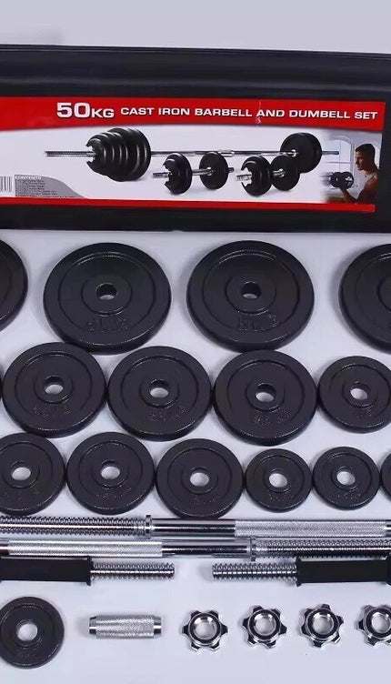 15–50kg Cast Iron Adjustable Dumbbell & Barbell Set