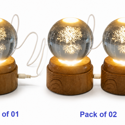 Tree of Life Crystal Ball 6cm LED Night Light Rotating Base USB Warm White + RGB