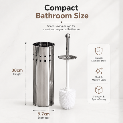 Toilet Brush and Holder Set Stainless Steel Bathroom WC Deep Cleaning Brush 38cm