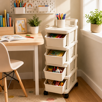 4-Tier Plastic Storage Trolley Drawer Cabinet On Wheels for Home Office Bathroom