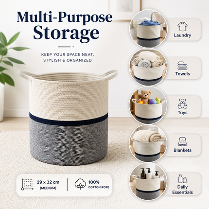 Cotton Rope Basket Toy Storage Laundry Hamper Medium Cloth Organizer