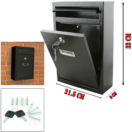 LARGE LETTER BOX POST WITH KEYS MAIL BOX WALL MOUNTED BLACK LOCKABLE POST BOX