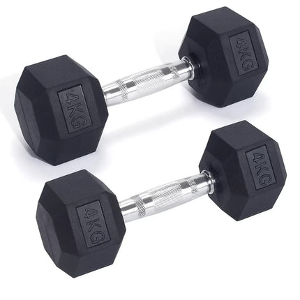 4kg Pair Hexagonal Rubber Dumbbells Ergonomic Hand Weights Home Gym Workout