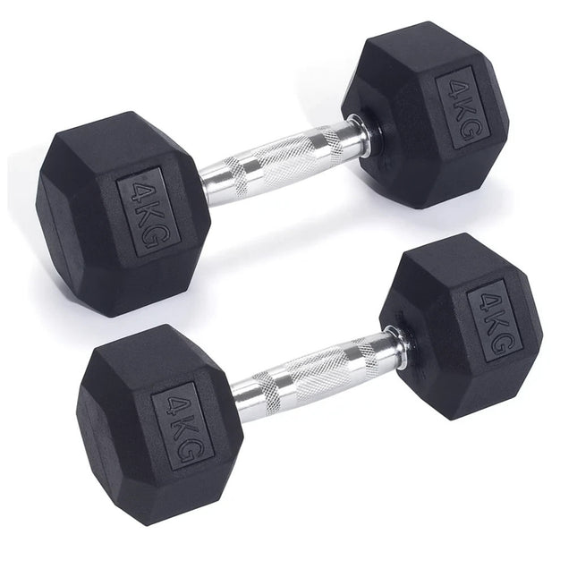 4kg Pair Hexagonal Rubber Dumbbells Ergonomic Hand Weights Home Gym Workout