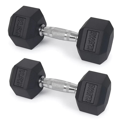 12.5kg Pair Rubber Hex Dumbbells