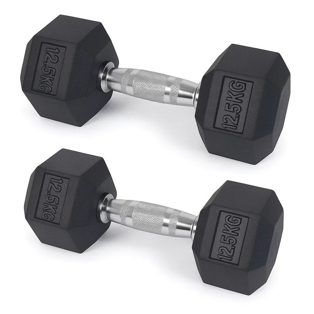 12.5kg Pair Rubber Hex Dumbbells