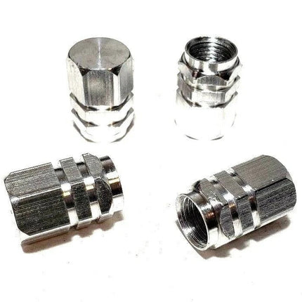 METAL TYRE VALVE DUST CAPS 4 PCS SILVER CAR VAN BIKE WHEEL STEM AIR VALVE CAP