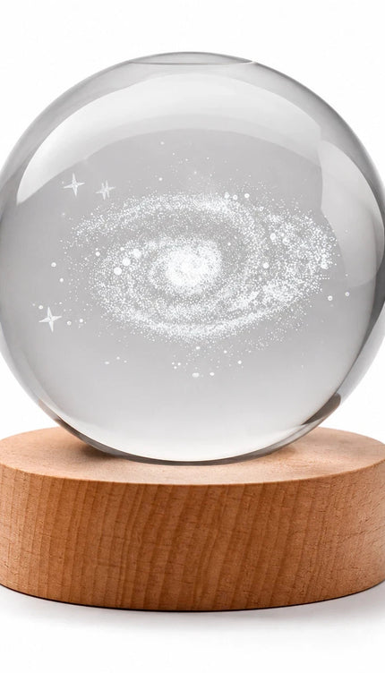 8cm Galaxy Crystal Ball LED Night Light with Wooden Base