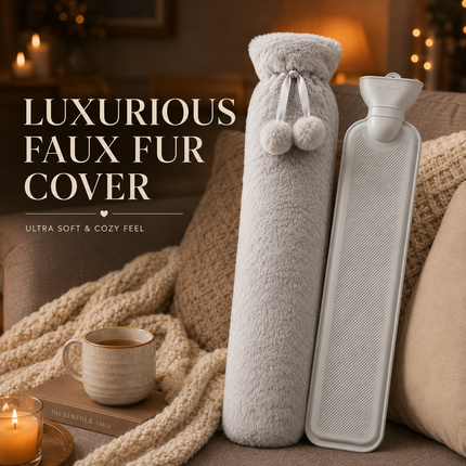 Extra Long 2.2L Hot Water Bottle Soft Fleece Cover Body Pain Relief Light Grey