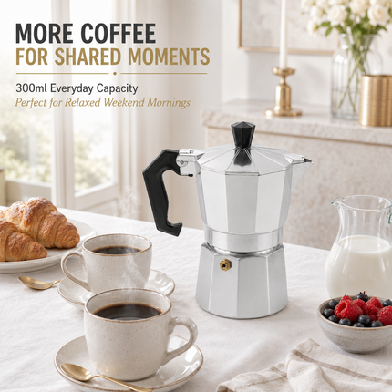 Moka Pot 300ml Stovetop Aluminium Italian Espresso Ground Coffee Latte Maker