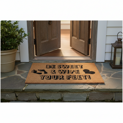 Coir Doormat Rug Non Slip Be Sweet Design Entrance Indoor Door Mat 60 x40cm