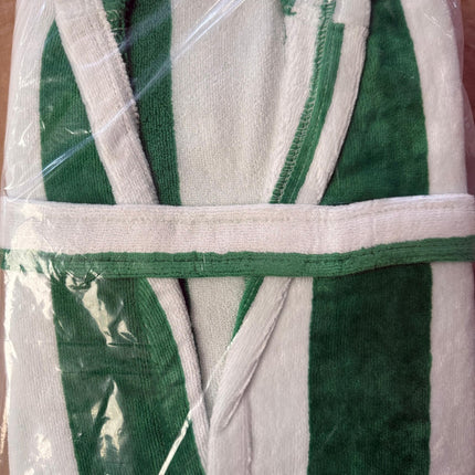 X-Large White & Green Unisex Cotton Terry Bathrobe Gown Soft Spa Robe Men Women