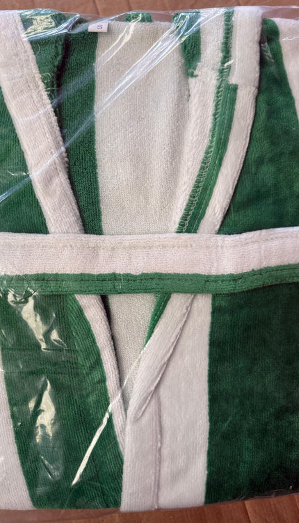 X-Large White & Green Unisex Cotton Terry Bathrobe Gown Soft Spa Robe Men Women