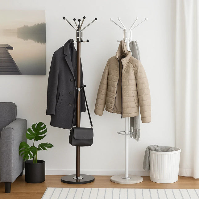 Freestanding Coat Rack Marble Base Stand Jacket Clothes Umbrella Garment Hanger