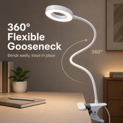 LED Gooseneck Clip Desk Lamp USB Dimmable 3 Colour Modes 10 Brightness Level