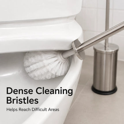 Stainless Steel Toilet Brush & Holder Bathroom WC Cleaning Brush Set Long Handle