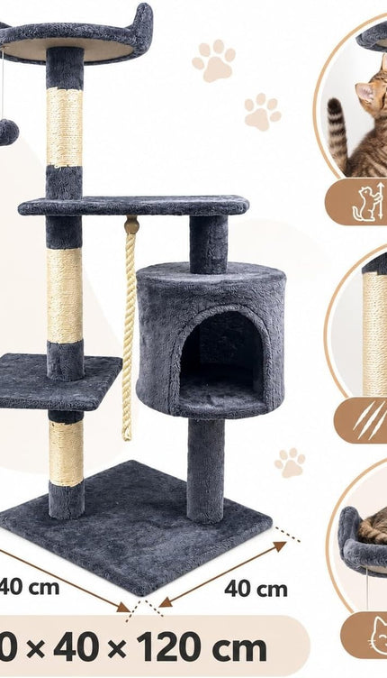 Multi Level Cat Tree 120cm Sisal Scratching Post Hammock