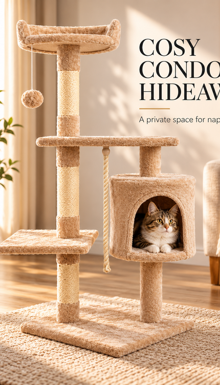 Multi Level Cat Tree 120cm Sisal Scratching Post Hammock Condo Climbing Tower