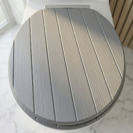 18" Universal Toilet Seat Grey Groove MDF Wooden Bathroom WC Easy Fit Seat
