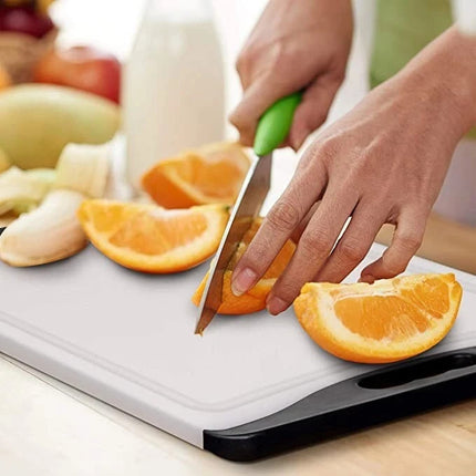 Kitchen Plastic Cutting Board With Juice Grooves With Handle Easy Grip 14x10cm