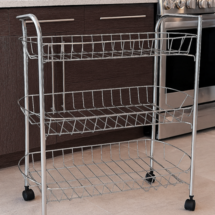 3/4 Tier Fruit Vegetable Trolley Basket Rack Kitchen Storage Cart with Wheels