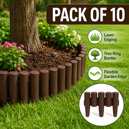 Garden Edging Fence 10PCS Wood Effect Lawn Border