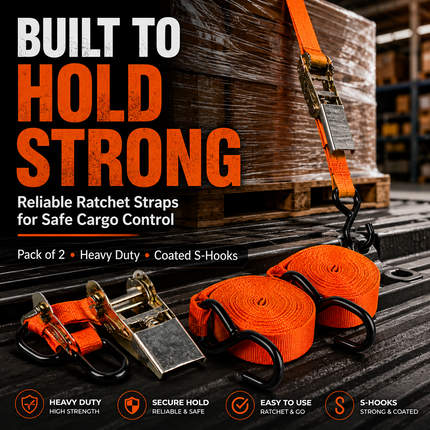 2x Ratchet Tie Down Straps 4.5m Heavy Duty Cargo Lashing Belt