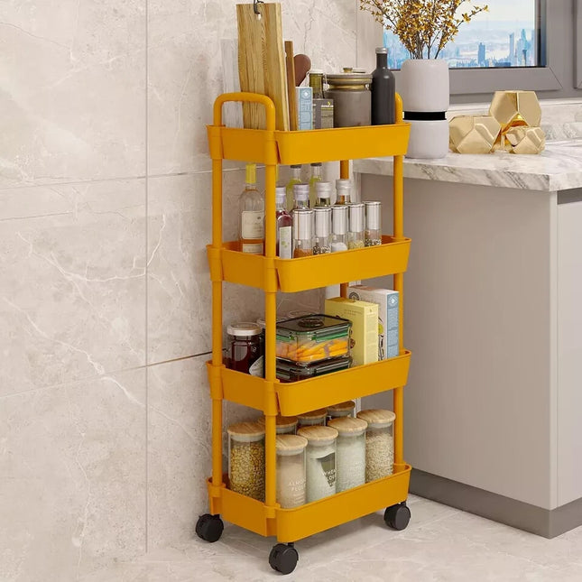 4 Tier Storage Rack Shelf Rotating Kitchen Bathroom Serving Rolling Trolley Cart