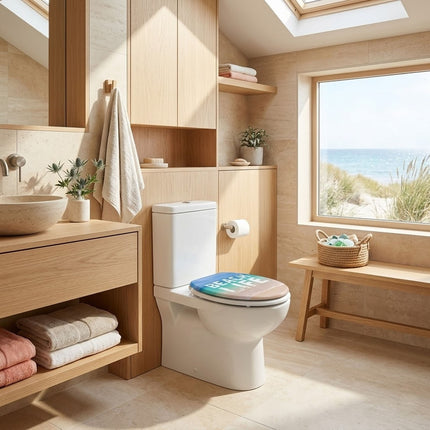 Universal Toilet Seat Beach Life Theme MDF Easy Fit Bathroom WC Seat 18 Inches