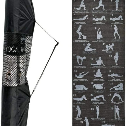 Yoga Mat Non-Slip Pilates Gym Workout With Asana Postures Printed + Carry Bag