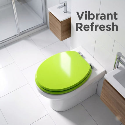 Universal Toilet Seat Lime Green Wooden MDF Easy Fit Bathroom WC Seat 18 Inches