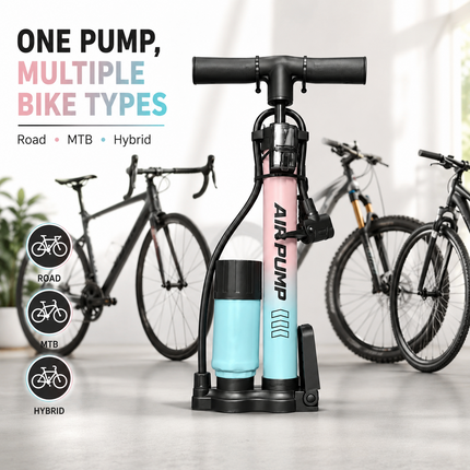 Bike Pump Bicycle Floor Air Pump With Gauge Presta & Schrader tire 120Psi Ball