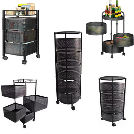 Rotating Storage Rack Trolley Cart Kitchen Bathroom Organizer Vegetable Shelf