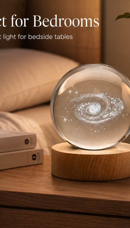 8cm Galaxy Crystal Ball LED Night Light with Wooden Base