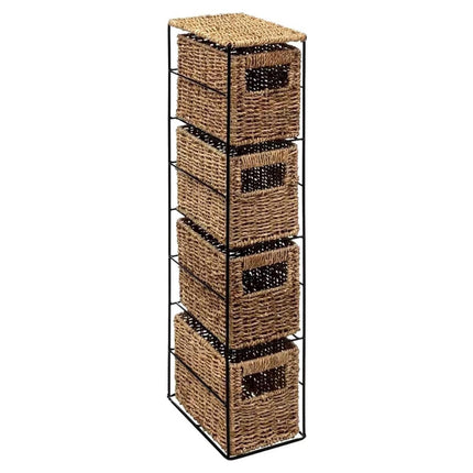 4 Drawer Slim Bathroom Storage Unit Natural Cabinet with Boxes & Shelves
