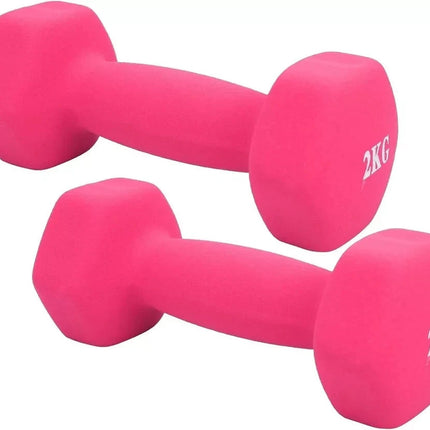 Neoprene Dumbbells 2KG x 2 Weights Iron Hand Aerobic Workout Fitness Gym Pink