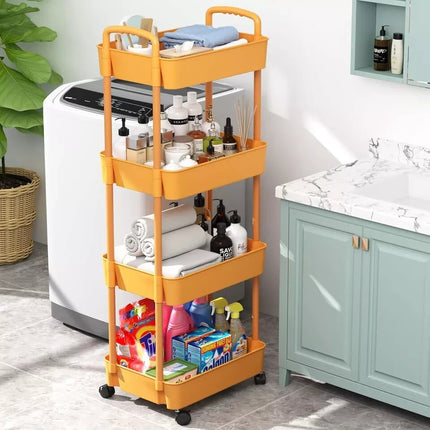 4 Tier Storage Rack Shelf Rotating Kitchen Bathroom Serving Rolling Trolley Cart