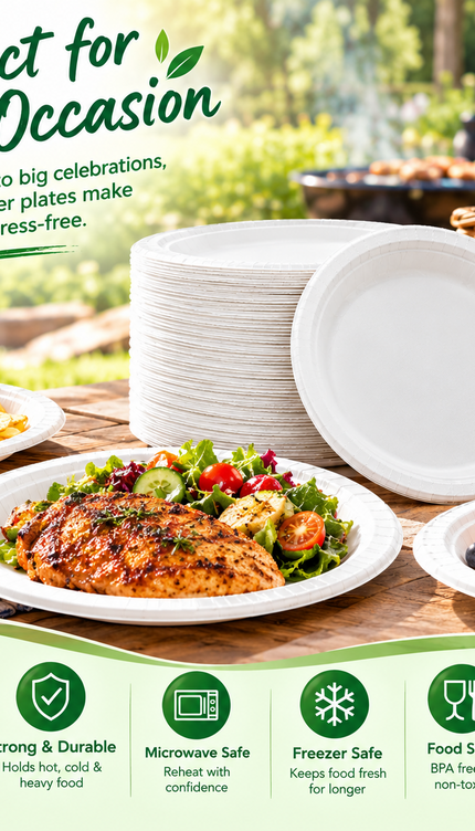 Disposable Paper Plates White Biodegradable Sugarcane Plates Party BBQ Picnic