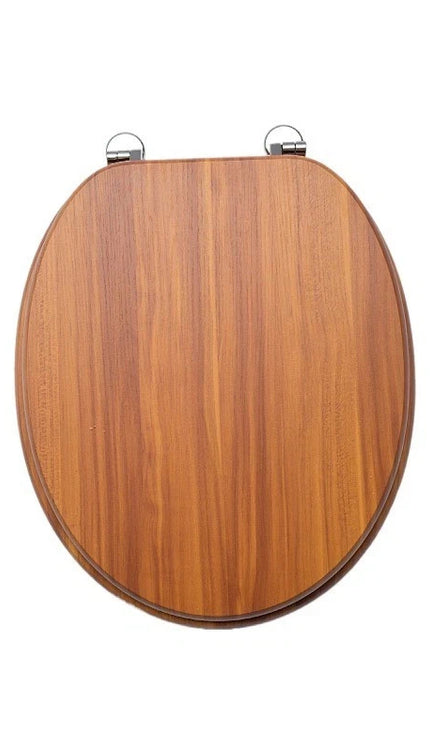 18'' Universal Wooden Toilet Seat | Easy Fit Bathroom WC Seat with Fixings