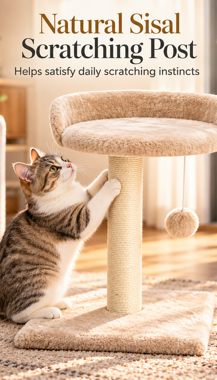 Compact Cat Tree 41cm Sisal Scratching Post Soft Plush Bed Hanging Ball Toy