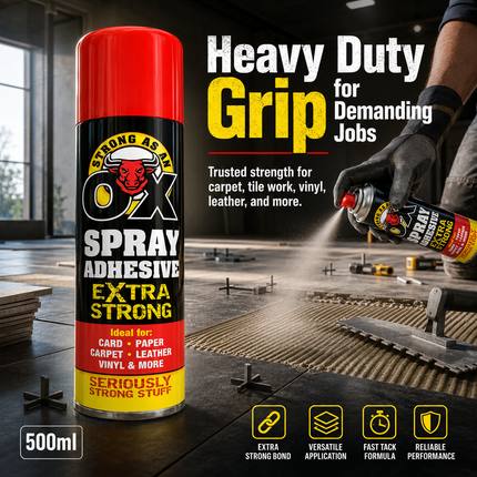 2x Adhesive Glue Spray 500ml H Duty Multipurpose Aerosol Carpet Tile Fabric Foam