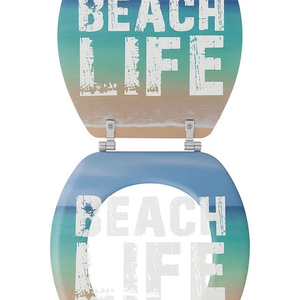Universal Toilet Seat Beach Life Theme MDF Easy Fit Bathroom WC Seat 18 Inches