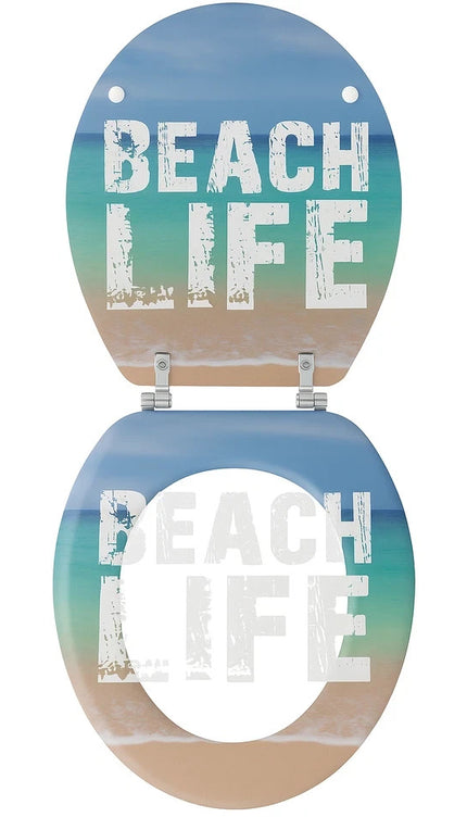 Universal Toilet Seat Beach Life Theme MDF Easy Fit Bathroom WC Seat 18 Inches