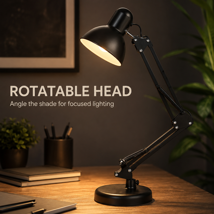 Adjustable Architect Desk Lamp E27 with Base & Clamp Metal Swing Arm Study Light