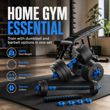 Dumbbell Barbell Set 50KG Complete Home Training Kit
