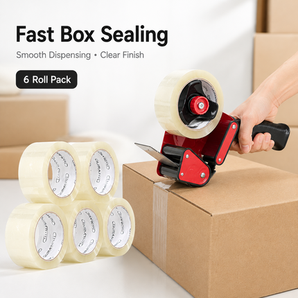 Tape Gun Dispenser with 6 Brown or Clear Packing Tape Rolls 48mm x 66m