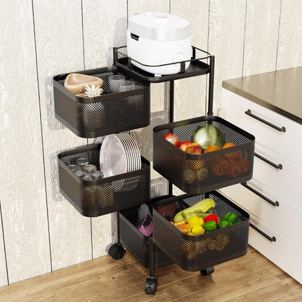 Storage Rack 6 Tier Rotating Kitchen Vegetable Trolley Cart Organizer Shelf