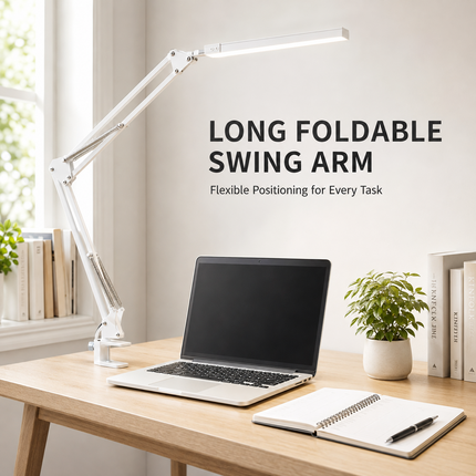 LED Metal Desk Lamp with Clamp USB 3 Colour Modes 10 Brightness Levels Swing Arm